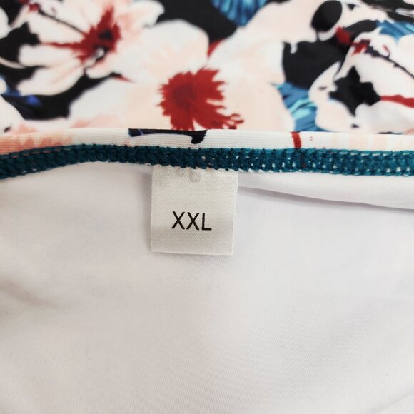 Blue Ruffle Tankini Top Swimsuit & Floral High-Waisted Bikini Bottoms Size XXL - Picture 3 of 7